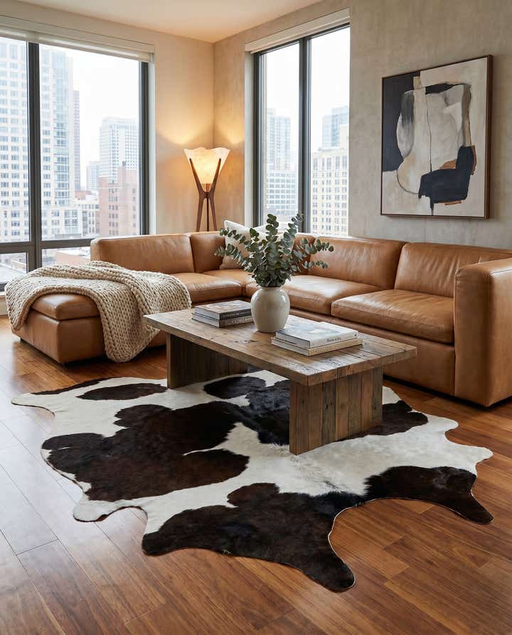 4' 8 x 5' 7 Cowhide Leather Rug