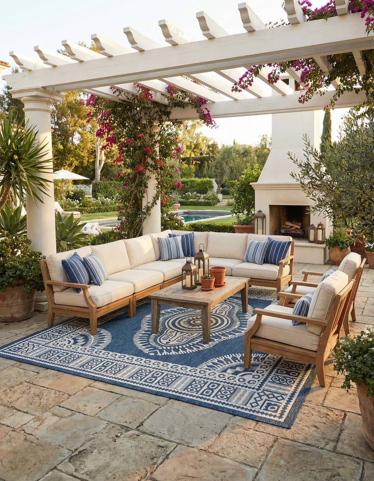 Detail image of 12' x 12'  Washable Traditional Indoor / Outdoor Square Rug