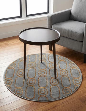 Gray and Gold Vogue Geo Round Rug