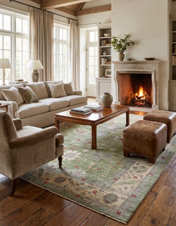 9' 1 x 11' 5 Hand Knotted Oushak Wool Rug