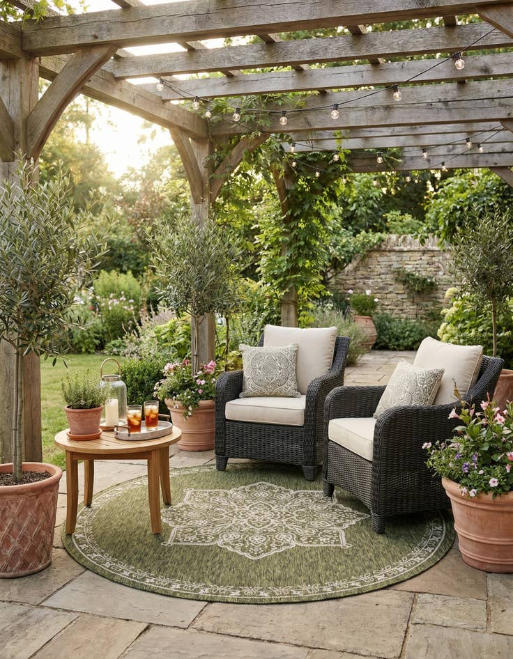 Detail image of 6' x 6' Easy-Clean Traditional Indoor / Outdoor Round Rug