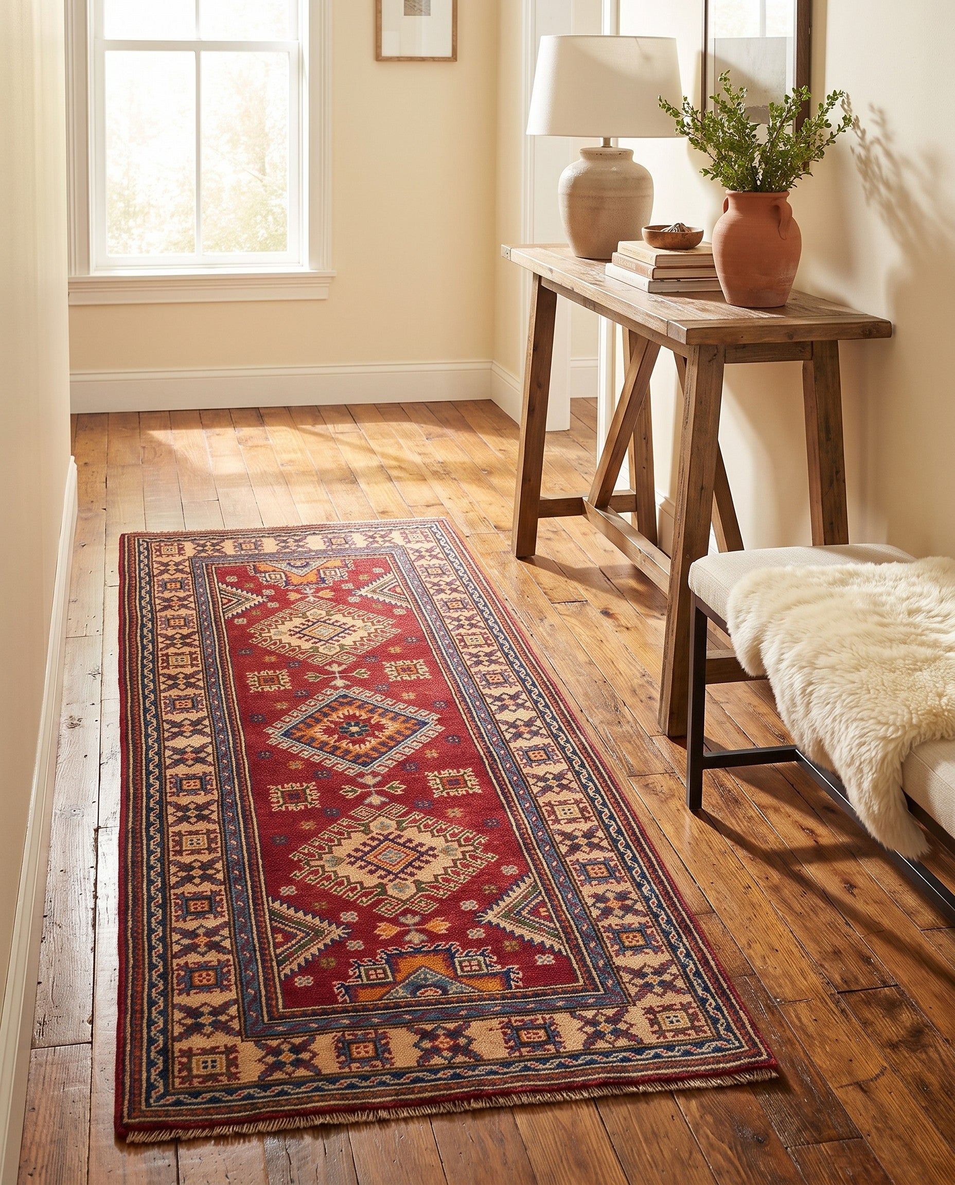 80cm x 195cm Hand Knotted Kazak Runner Rug