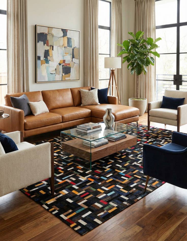 Detail image of 5' 1 x 8' Cowhide - Patchwork Rug