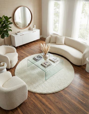 White Soft Solid Shag Round Rug