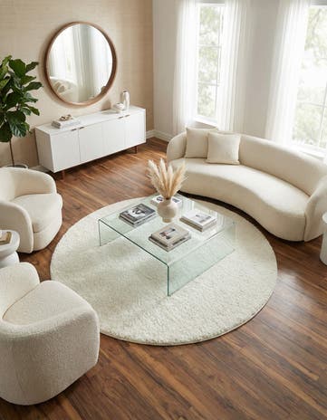 White Soft Solid Shag Round Rug