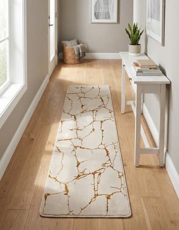 White and Gold Vogue Geo Runner Rug