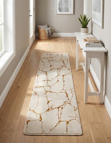 White and Gold Vogue Geo Runner Rug
