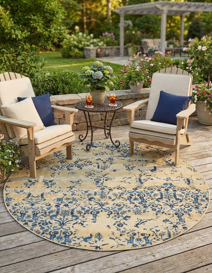 Detail image of 8' x 8'  Washable Botanical Indoor / Outdoor Round Rug