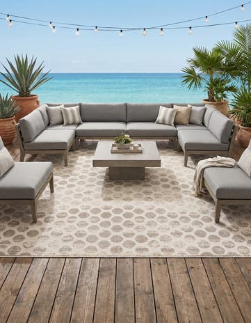 Beige and Ivory Easy-Clean Sabrina Soto Indoor / Outdoor Square Rug