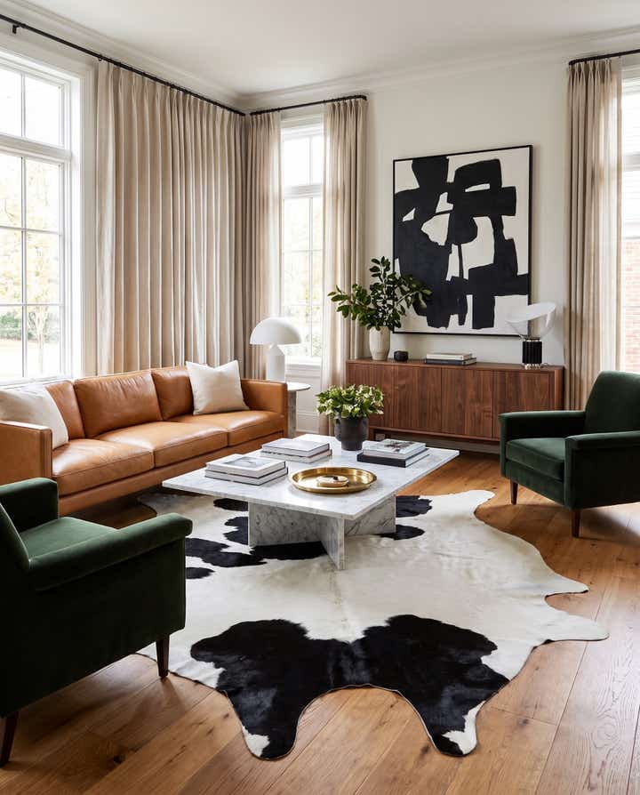 6' 3 x 6' 10 Cowhide Leather Rug