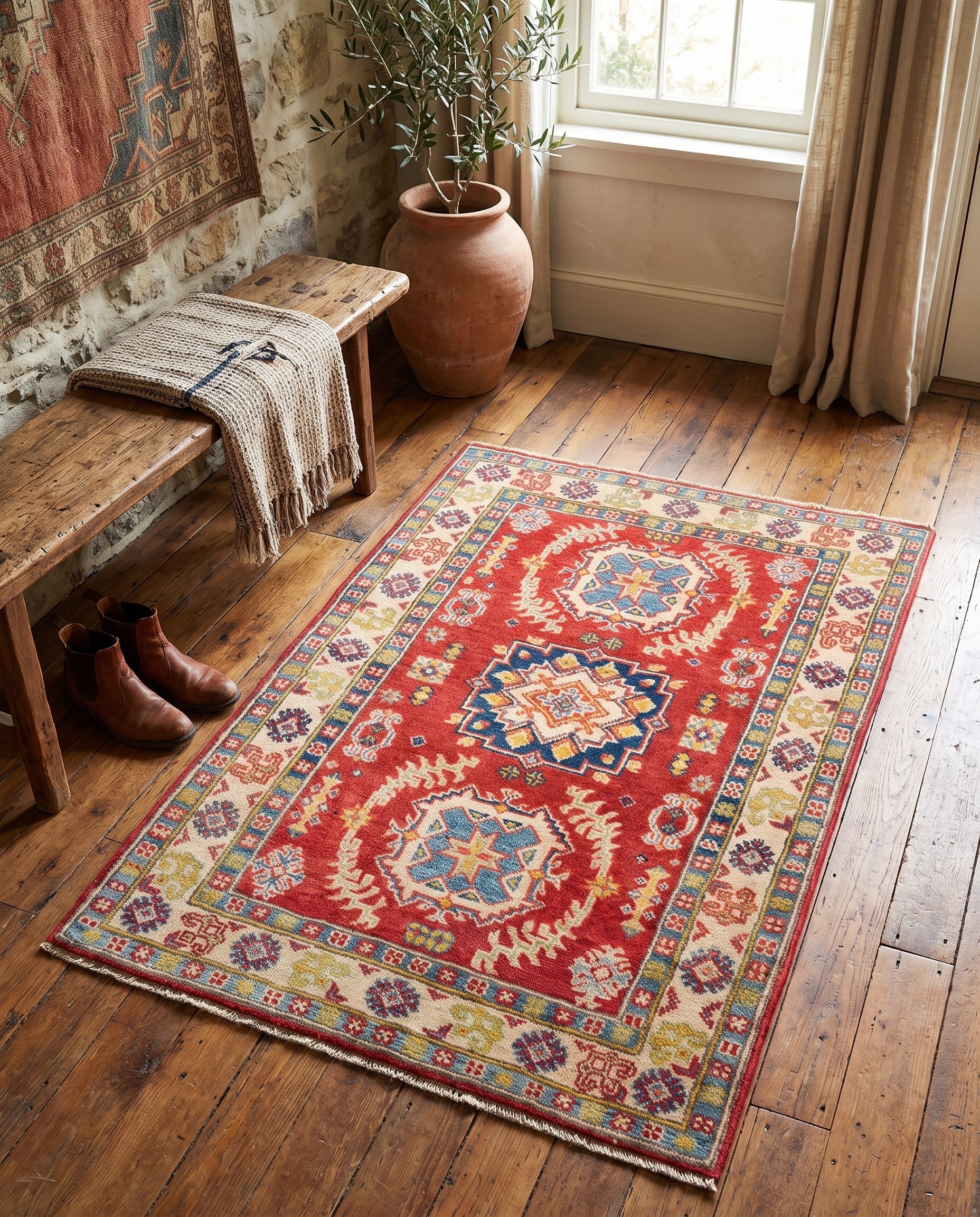 2' 7 x 4' Hand Knotted Kazak Rug