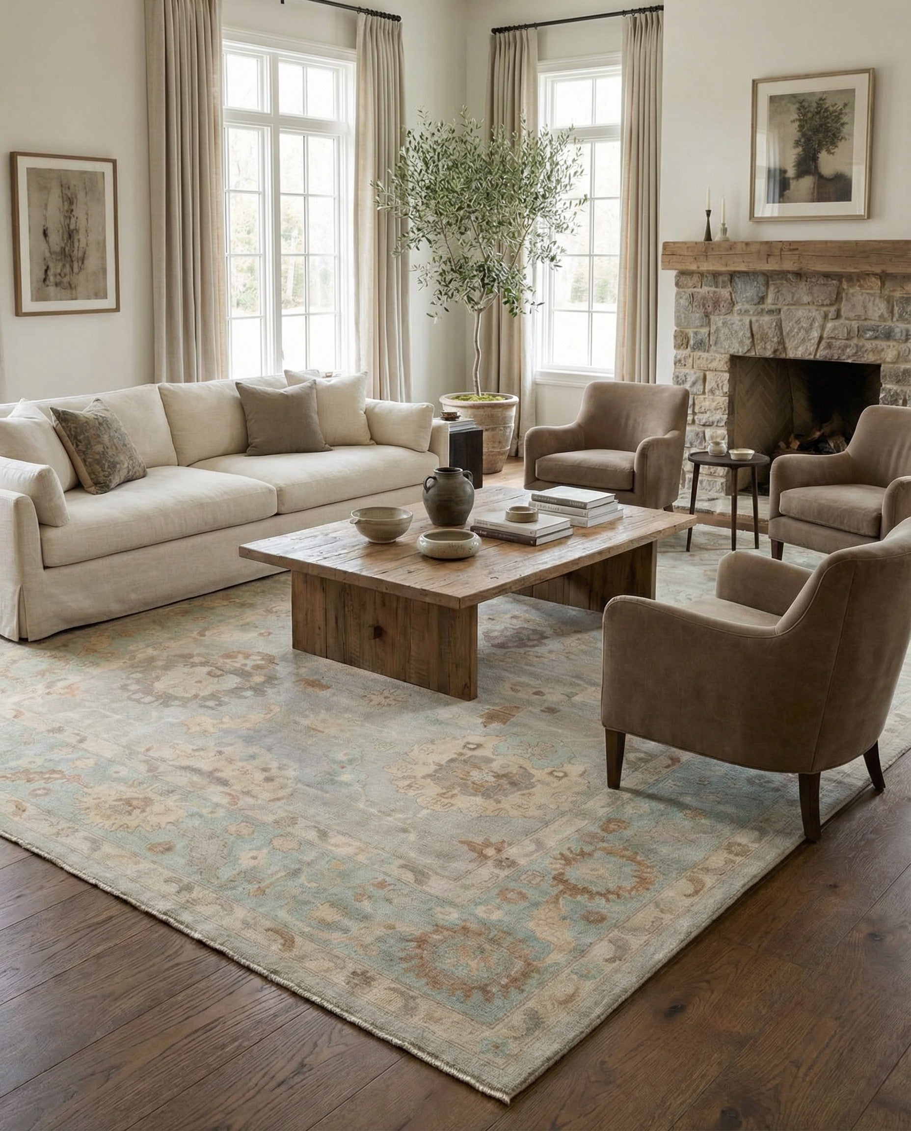 10' 5 x 13' 10 Hand Knotted Oushak Wool Rug