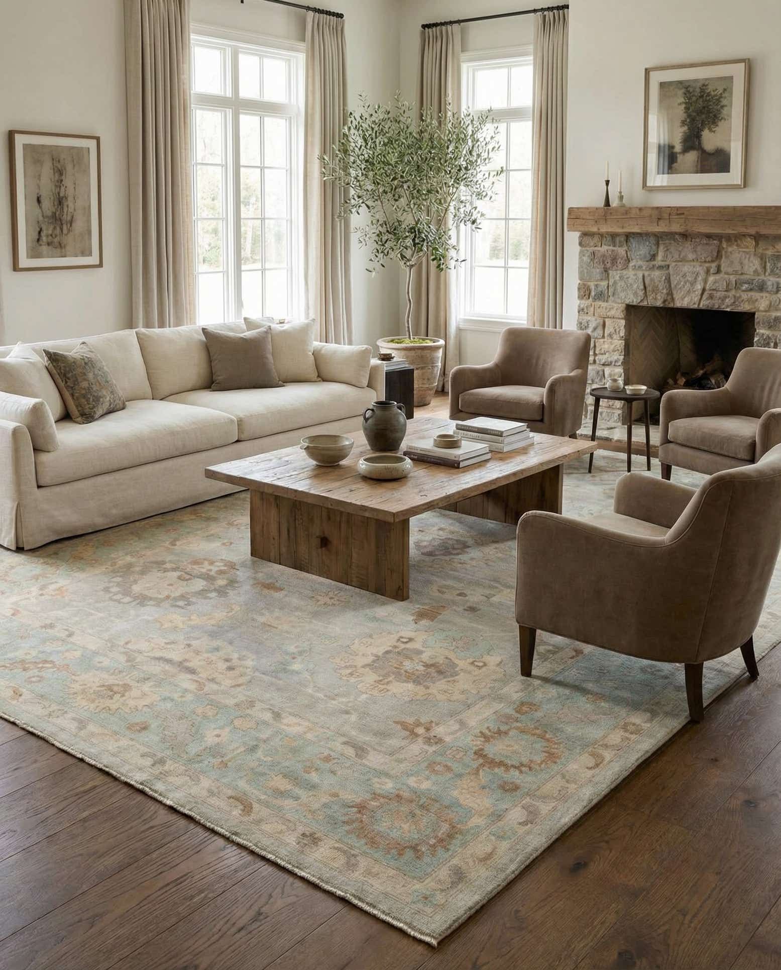 10' 5 x 13' 10 Hand Knotted Oushak Wool Rug