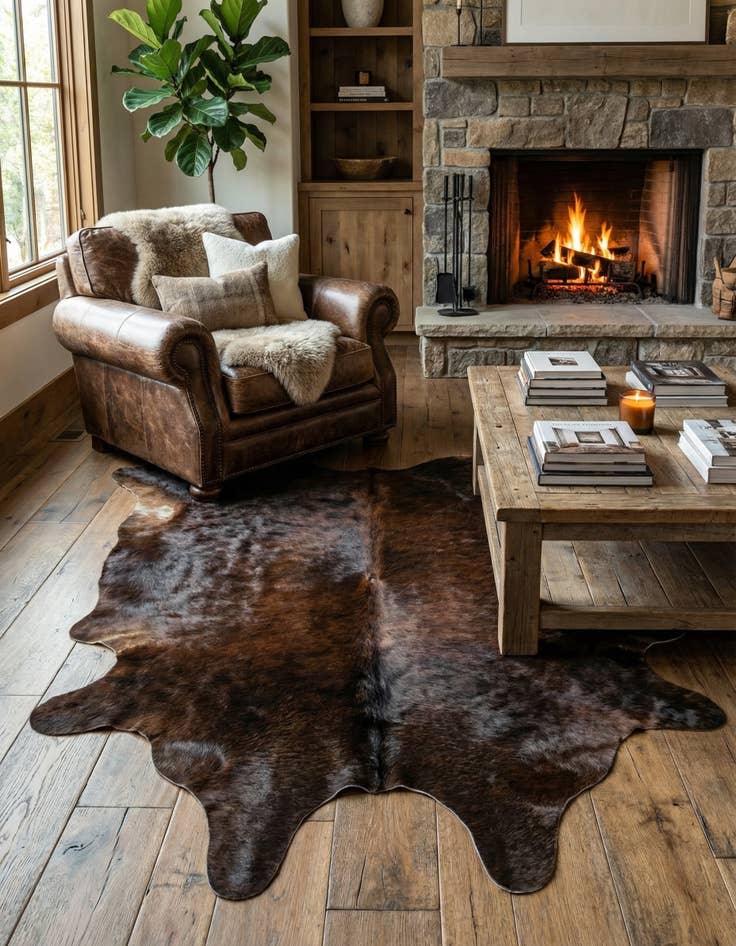 Detail image of 4' 10 x 5' 9 Cowhide Leather Rug