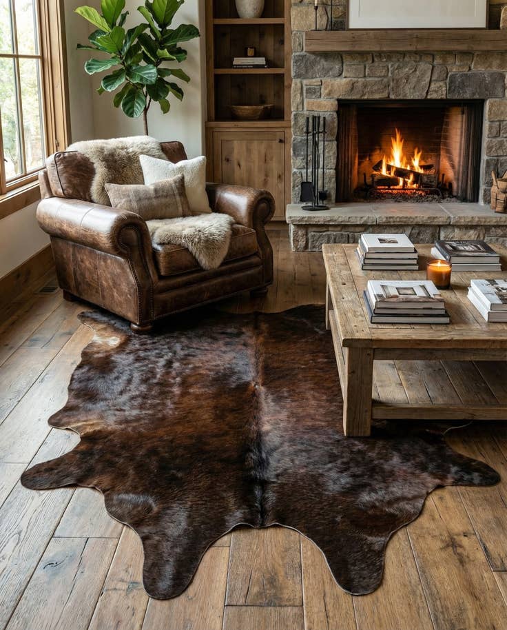 Detail image of 4' 10 x 5' 9 Cowhide Leather Rug