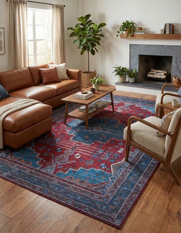 Red and Blue Washable Mangata Rug