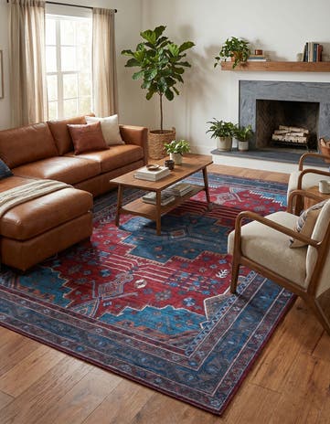Red and Blue Washable Mangata Rug