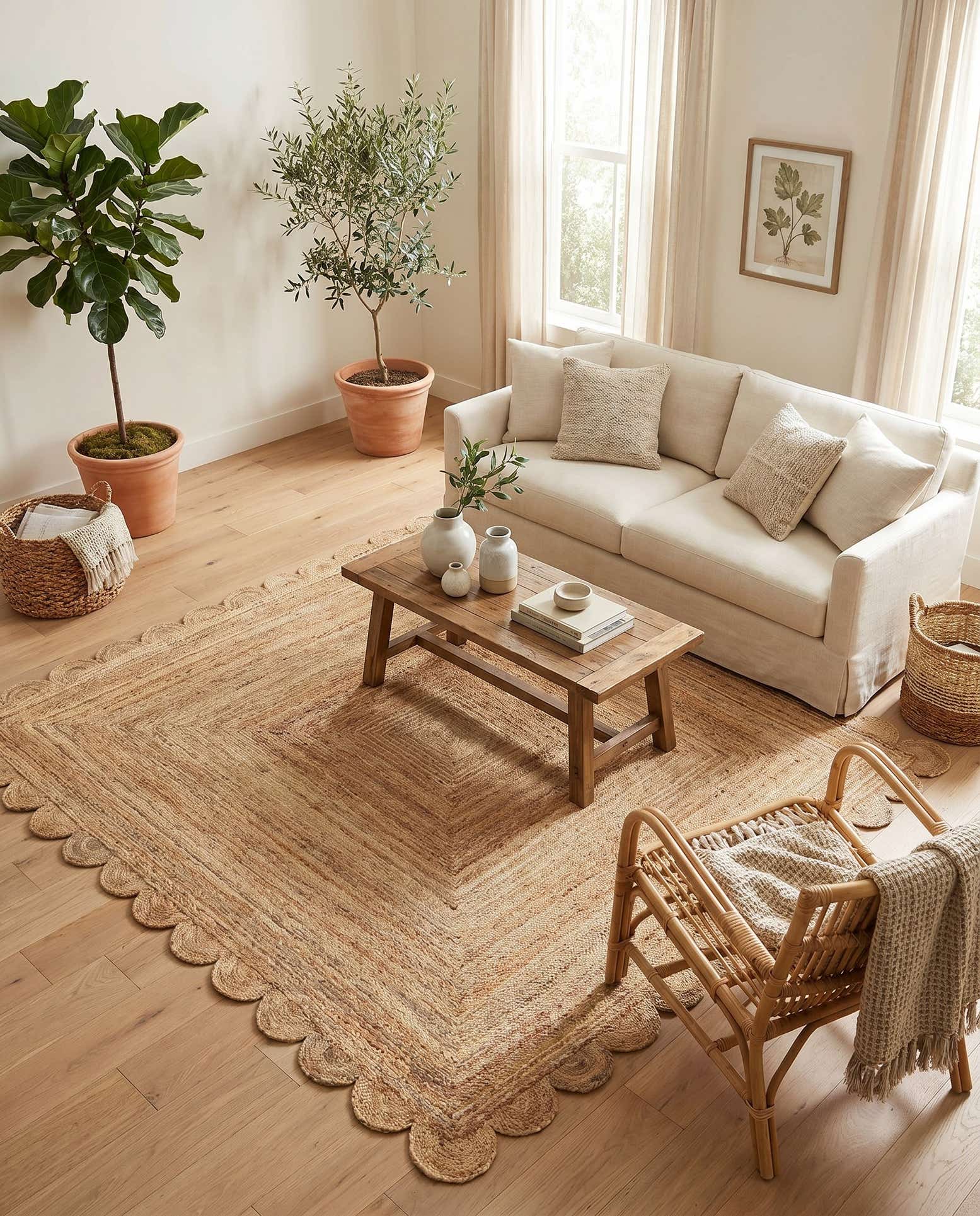 7' 10 x 7' 10 Hand Woven Scallop Braided Jute Square Rug