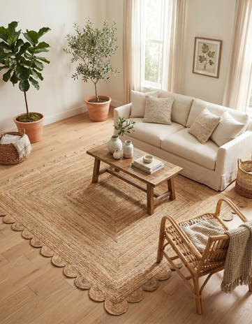 Natural Hand Woven Scallop Braided Jute Square Rug