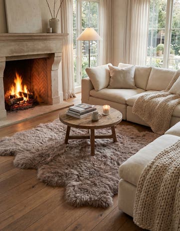 Beige Natural Sheepskin Square Rug