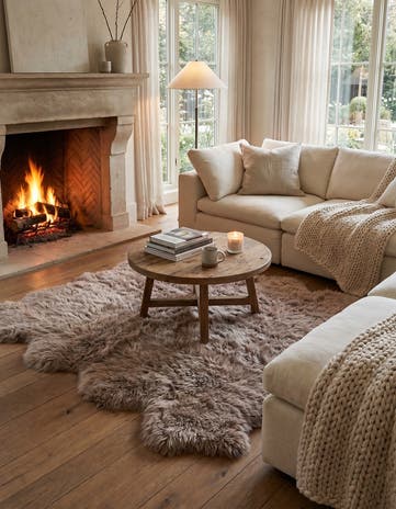 Beige Natural Sheepskin Square Rug