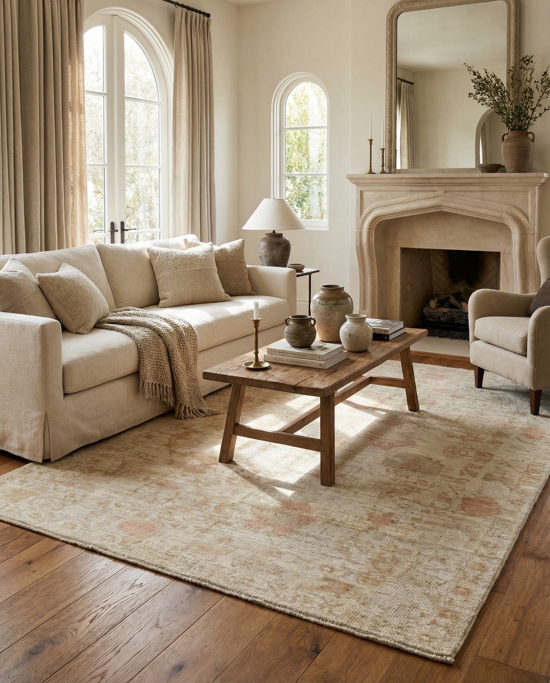 4' 11 x 7' Hand Knotted Oushak Wool Rug