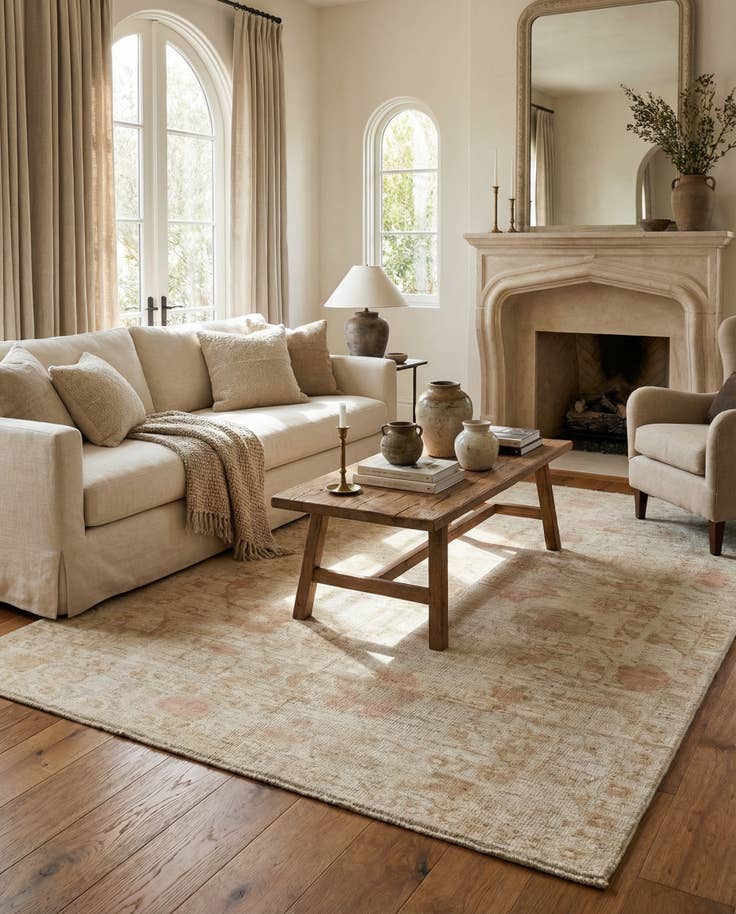 Detail image of 4' 11 x 7' Hand Knotted Oushak Wool Rug