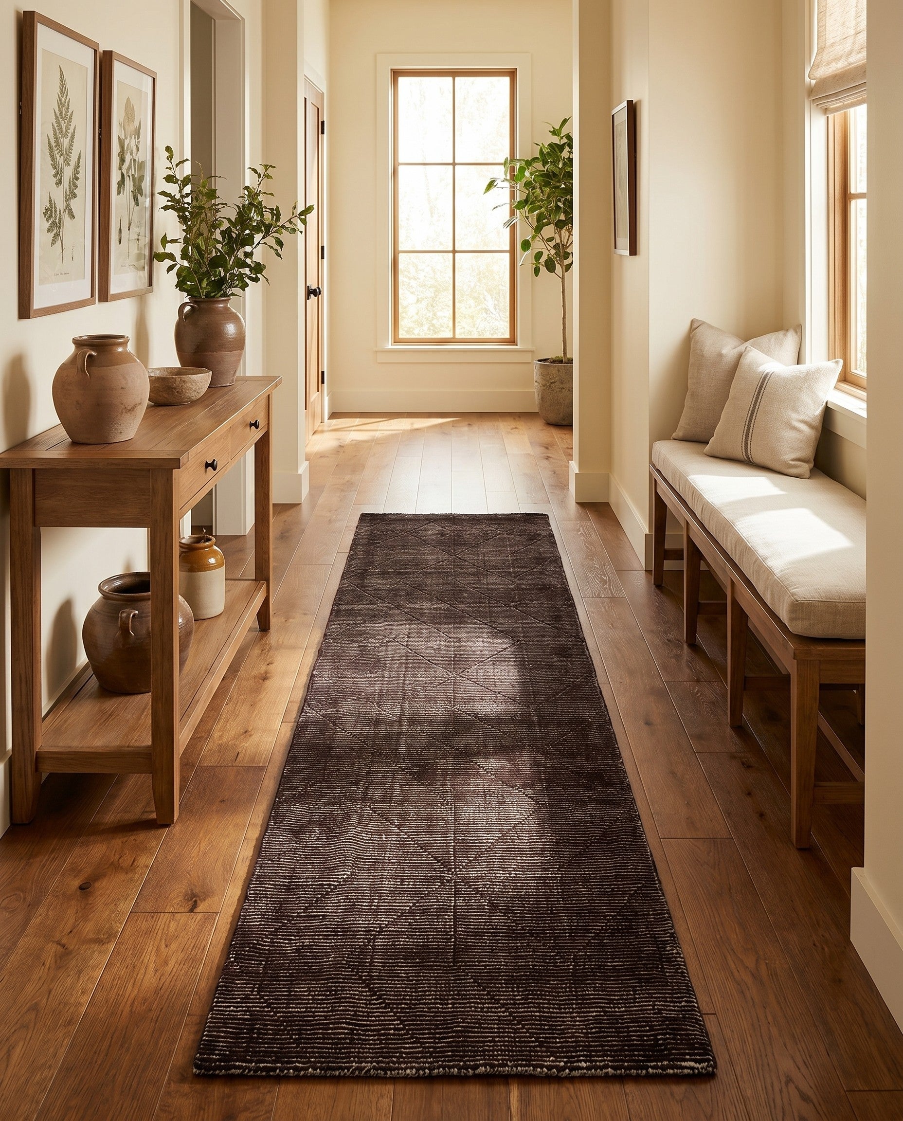 Jet Black WoolCraft Geometric Runner Rug