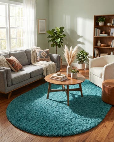  5' 3 x 8' Solid Shag Oval Rug