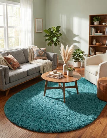 5' 3 x 8' Solid Shag Oval Rug