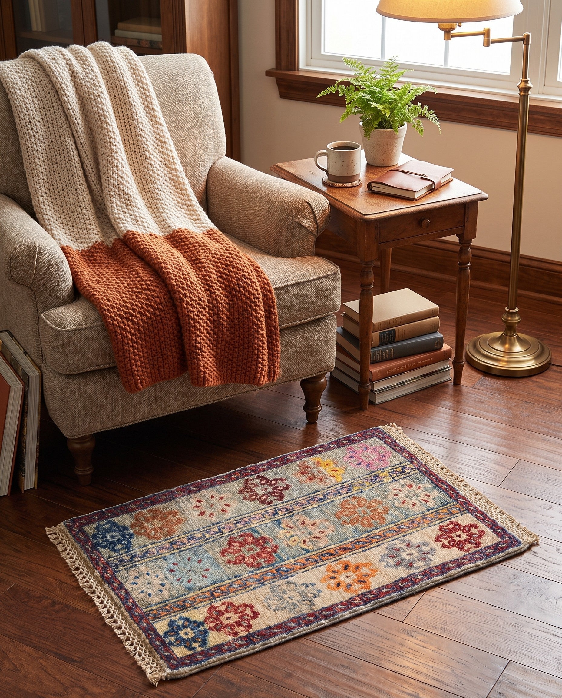 1' 4 x 2' Hand Knotted Ziegler Rug