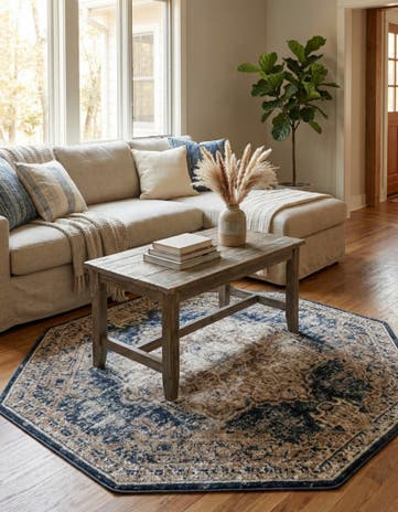 Dark Blue Villa Octagon Rug