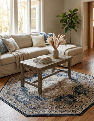 Dark Blue Villa Octagon Rug