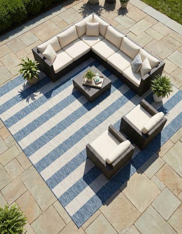 12' x 12' Easy-Clean Striped Indoor / Outdoor Square Rug