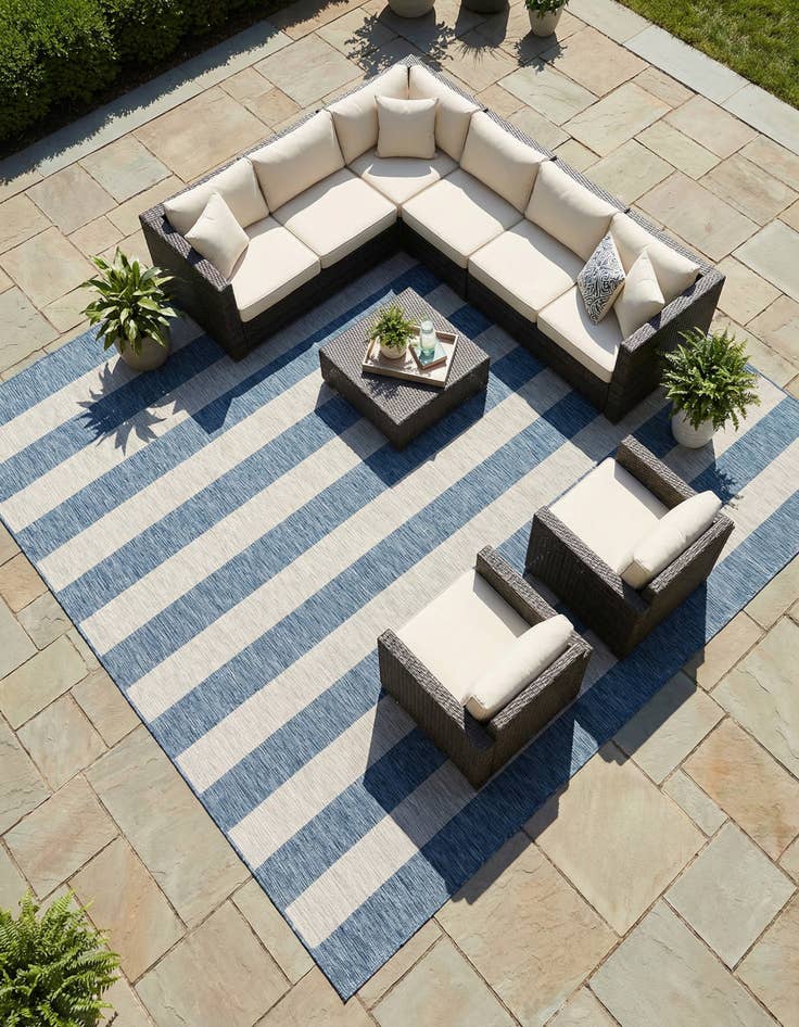 Detail image of 12' x 12'  Washable Striped Indoor / Outdoor Square Rug