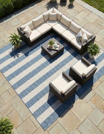 12' x 12' Easy-Clean Striped Indoor / Outdoor Square Rug