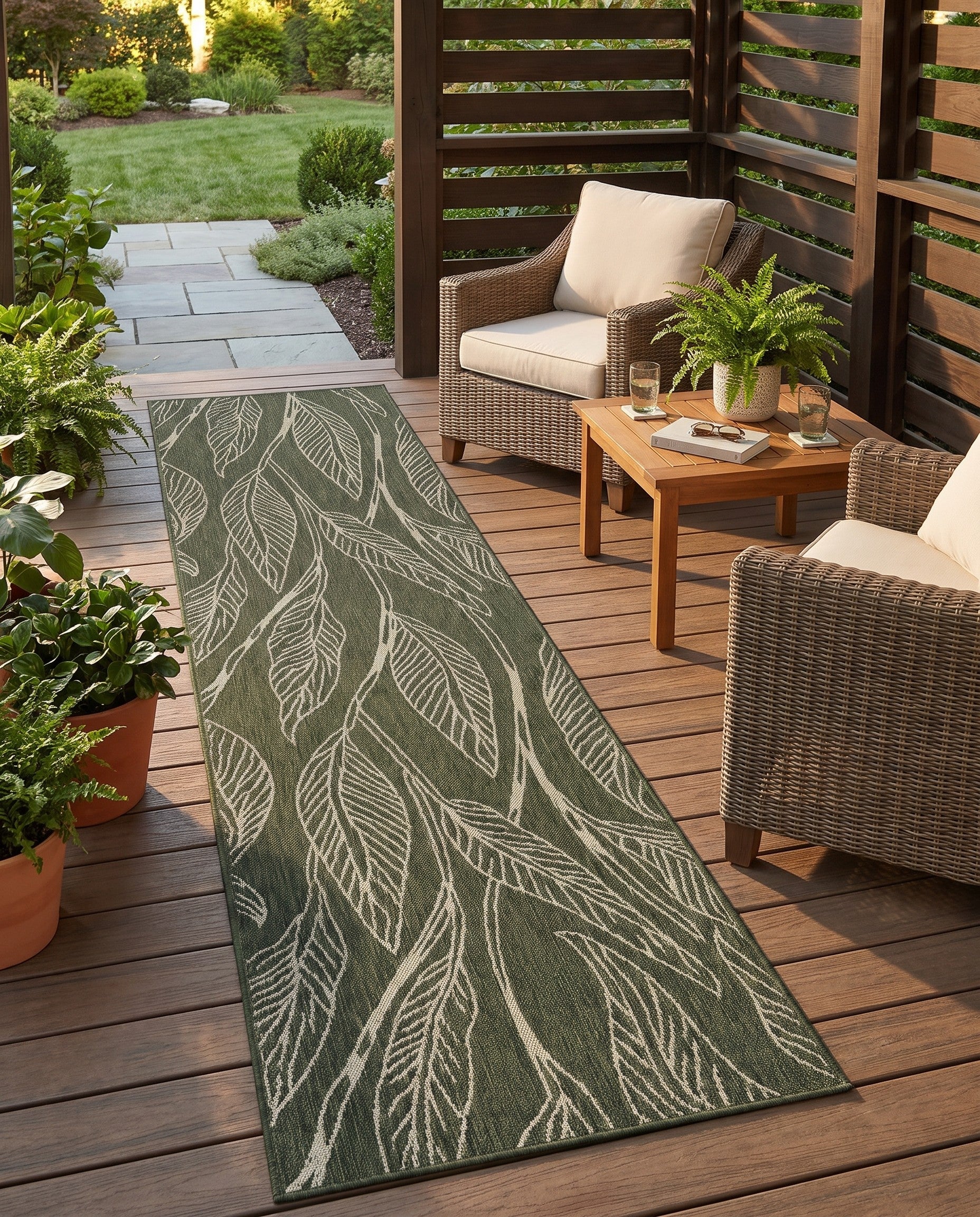 80cm x 365cm Easy-Clean Botanical Indoor / Outdoor Runner Rug