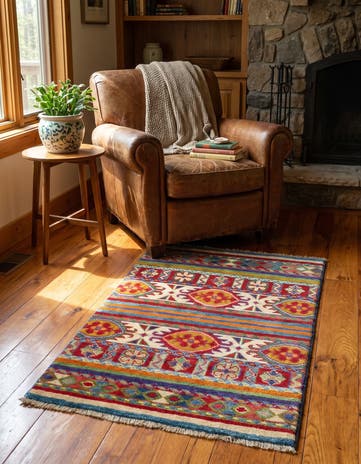 1' 11 x 3' Hand Knotted Kazak Rug