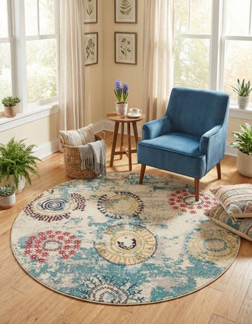Beige Washable Hyacinth Round Rug