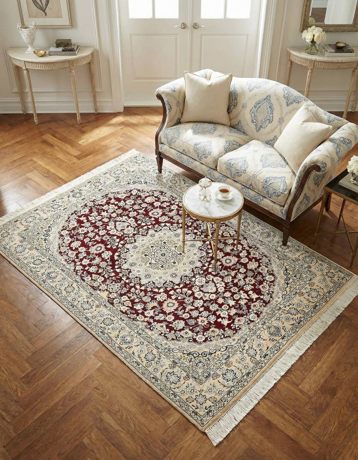 Detail image of 4' 10 x 6' 10 Hand Knotted Nain Persian Rug