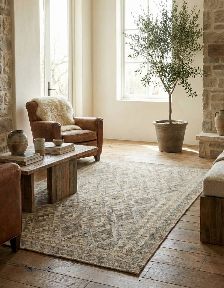 Detail image of 5' 1 x 6' 10 Hand Woven Kilim Maymana Wool Rug