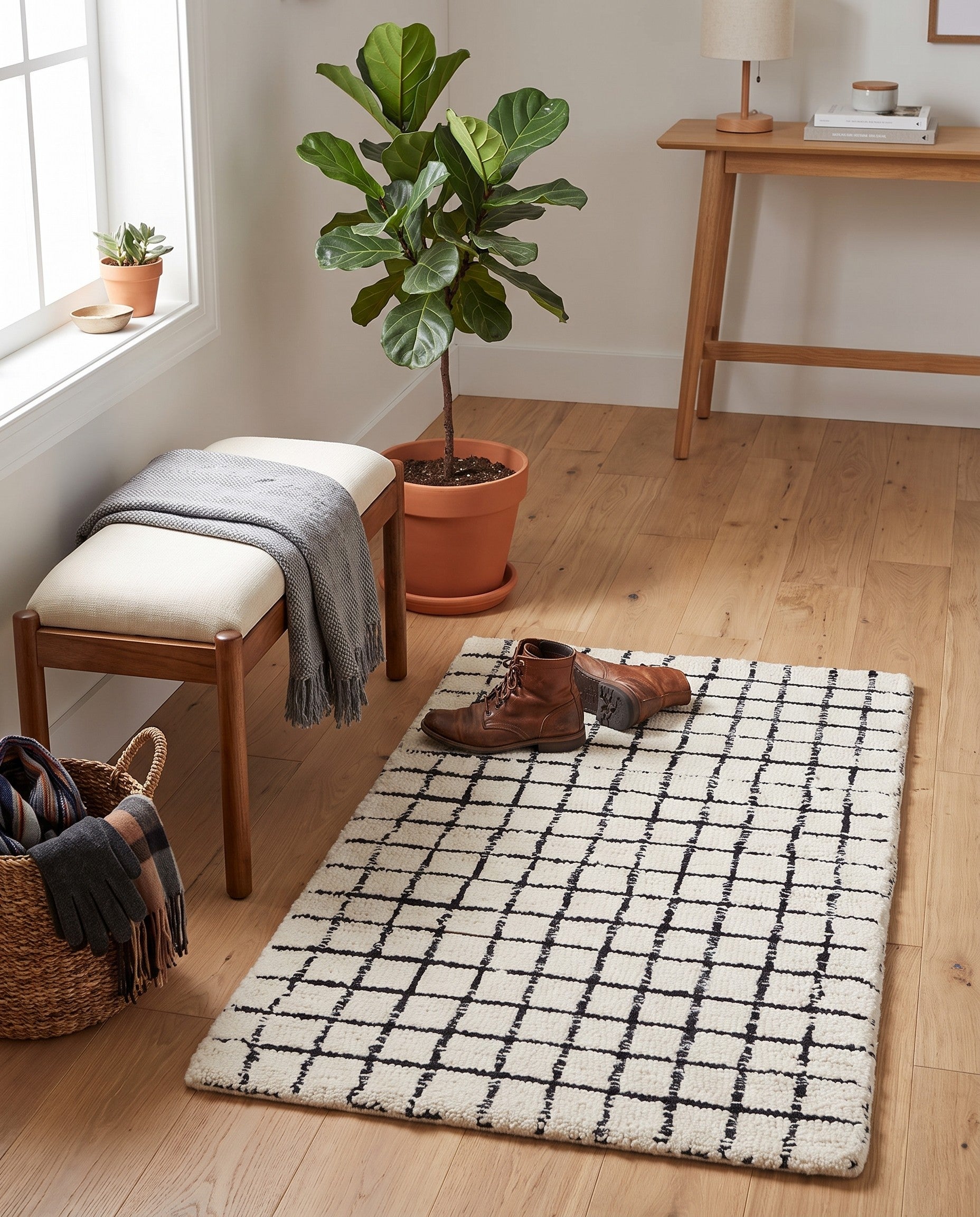 Ivory and Black Heritage Line Wool Rug