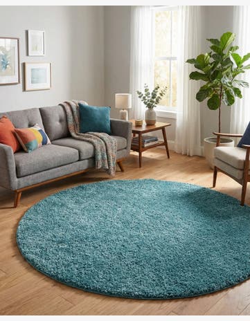 Turquoise Soft Solid Shag Round Rug