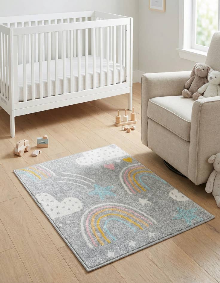 Detail image of 2' 2 x 3' Clouds and Rainbows Whimsy Kids Rug