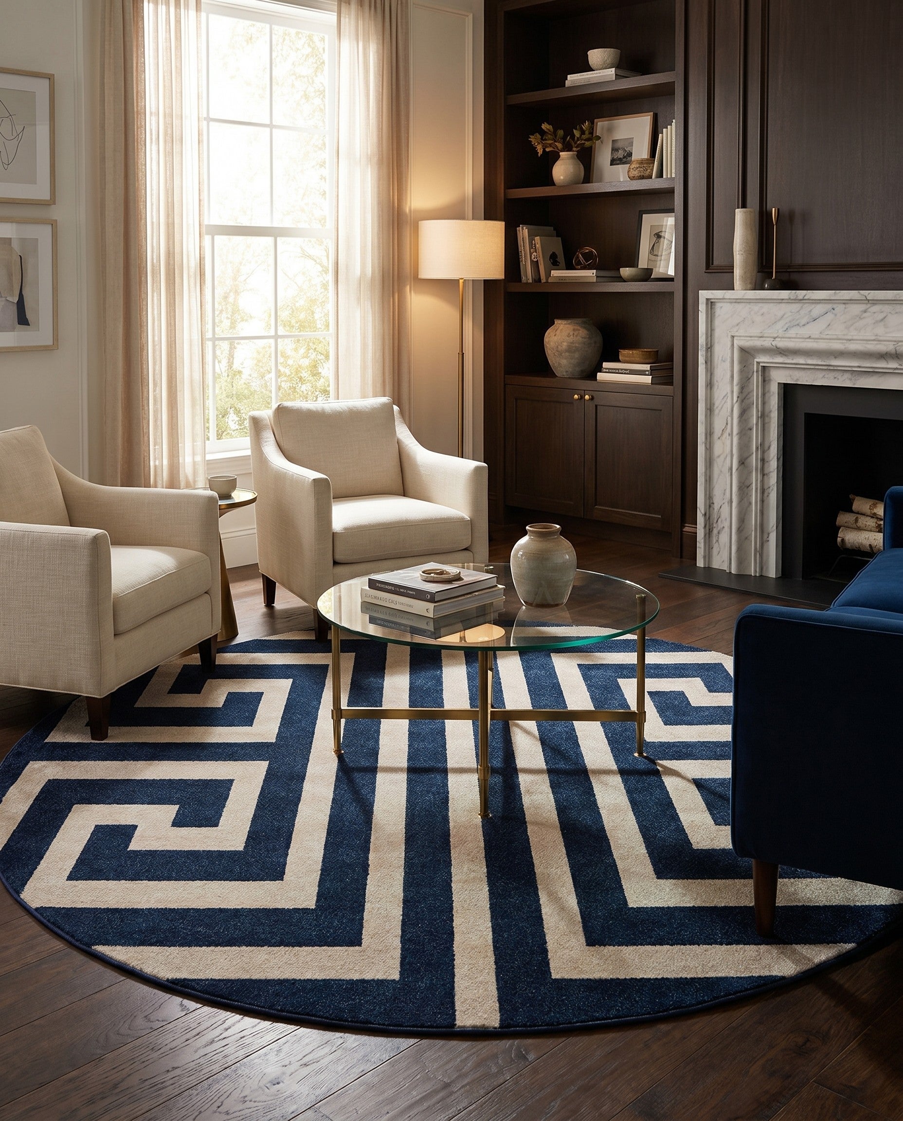 7' 10 x 7' 10 Greek Key Round Rug