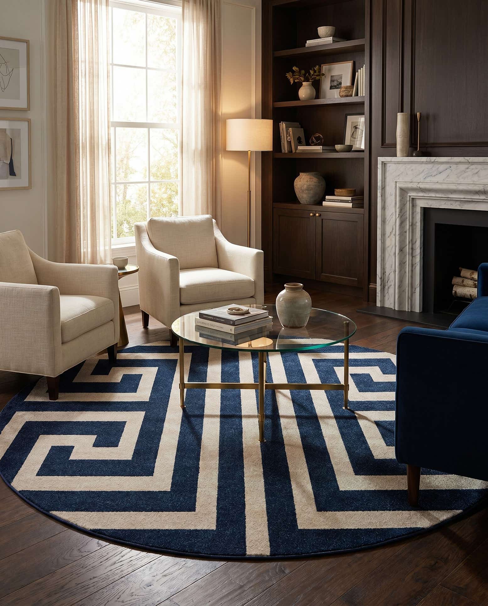 7' 10 x 7' 10 Greek Key Round Rug