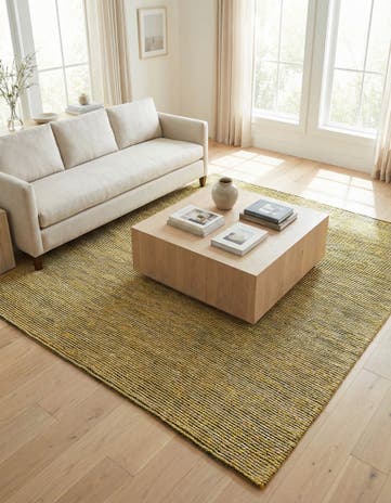 Yellow and Navy Hand Woven Seaside Pearl Jute Square Rug