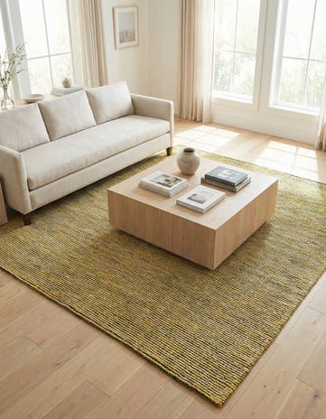 Yellow and Navy Hand Woven Seaside Pearl Jute Square Rug