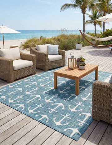 10' x 10' Easy-Clean Coastal Indoor / Outdoor Square Rug