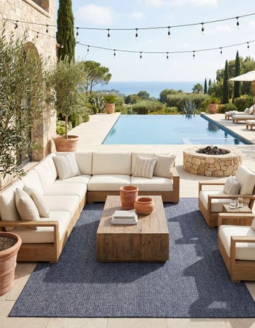 Navy Blue Easy-Clean Checkered Indoor / Outdoor Rug
